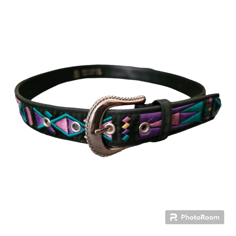 🌞3/$18🌞Embroidered Black Belt with Purple and Teal Accents